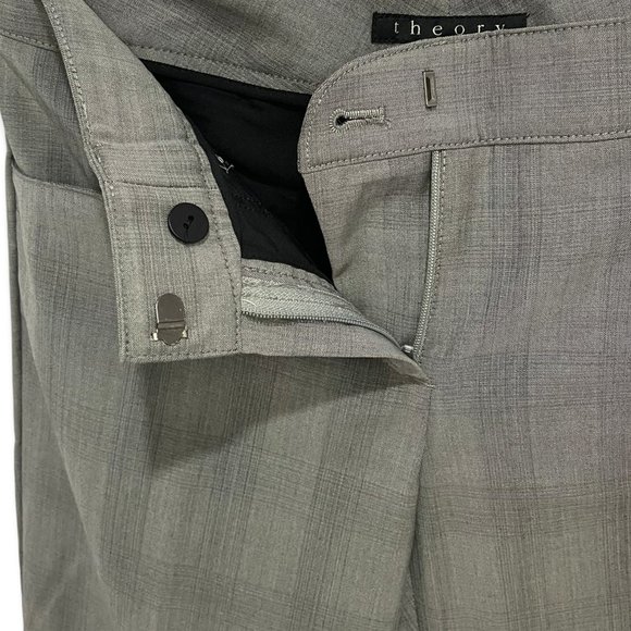 Theory 100% Wool Tamzen Plaid Straight Leg Dress Pant Trousers Cobble Grey 0 NWT - Picture 8 of 11
